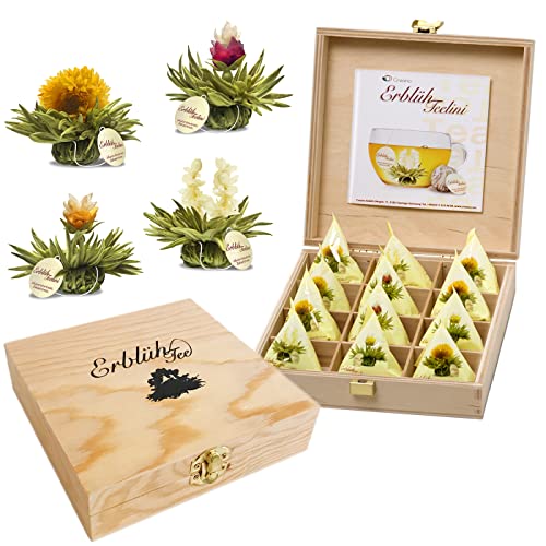 Creano - Conjunto de chá branco, aromatizado com flores naturais, caixa de madeira, 12 unidades