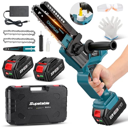 Supstable Mini serra elétrica para bateria de 8 e 6 polegadas, serra elétrica poder árvores, 900 W, lubrificação automática de corrente, ajuste sem ferramentas, compatível com Makita bateria 18 V