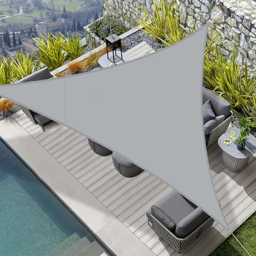 HENG FENG Toldo vela de sombra triangular impermeável, 4 x 4 x 4 m, poliéster, proteção contra raios UV, resistente para terraços, pátio exterior e jardim, cinzento