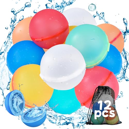 Balões de água reutilizáveis, 12 unidades balões de água para fecho automático e enchimento rápido de água, balões de água para jardim, piscinas, praias e festas aquáticas ao ar livre