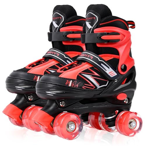 Patins para meninos e meninas, ajustáveis em 4 tamanhos para meninos e iniciantes com rodas iluminadas, patins de rodas azuis e vermelhos para desportos