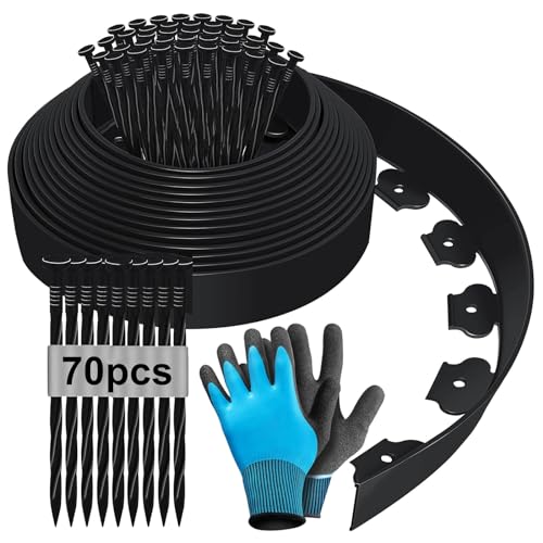 Cercas de borda de jardim exterior flexível de 15 x 5 cm, borda de jardim exterior, com 70 unhas e luvas, borda de jardim de plástico, cerca de jardim, bordas de cerca de jardim, borda de corte -