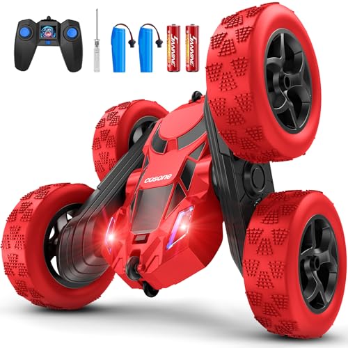 cosone Carro remoto, Stunt Car com faróis 2,4 GHZ carro telescópico brinquedos para crianças 4WD Off Road Stunt Car dupla face carro giratório de 360 ° presentes de brinquedo para 6 anos (vermelho)