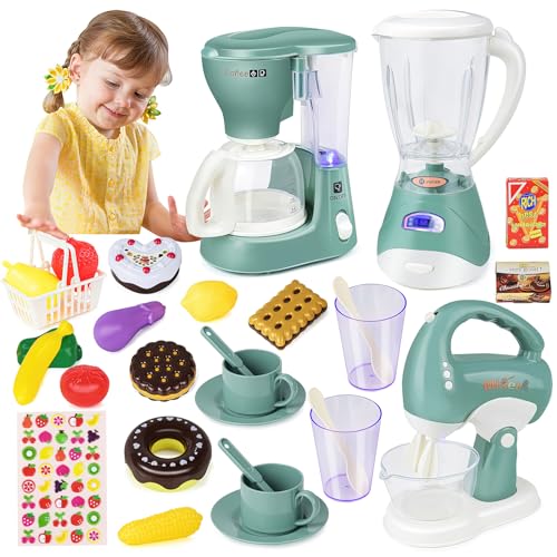 Cozinha brinquedos, cozinha infantil acessórios cozinha brinquedos com máquina de café, liquidificadora, batedeira, brinquedos menina 3 4 5 anos
