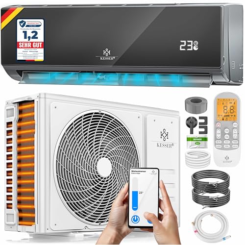 KESSER® Ar condicionado SET Split com função Wi-Fi/App, refrigeração A++/aquecimento A+, refrigerante R32, ecrã LCD, função de temporizador, Split 12000 BTU/h / 3400 Watt - antracite