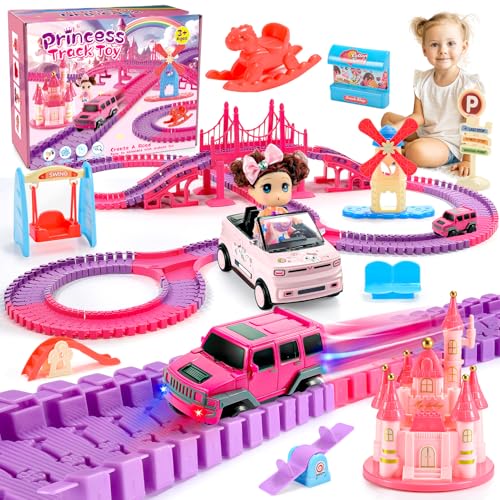 iKidiki Presente menina 3 4 5 6 7 8 anos, pista de carros para meninos brinquedos menina 3-8 anos pista carros flexível brinquedos para meninas unicórnio para meninas pista tubarão menina presentes de