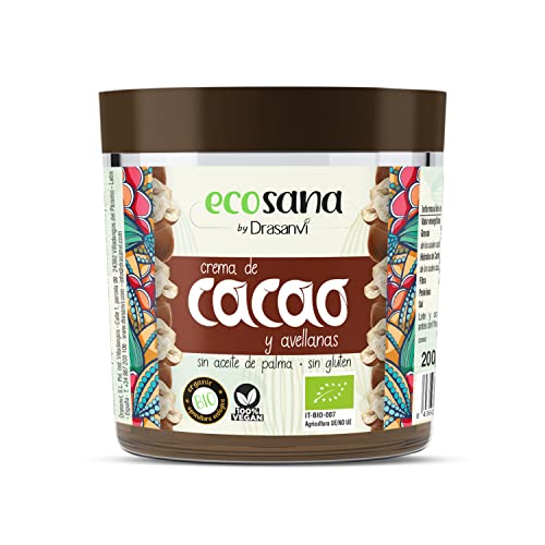 ECOSANA creme de cacau, avelãs, certificado BIO by DRASANVI - Ingredientes de procedência ecológica - sem óleo de palma - Vegano, sem glúten - 200 g