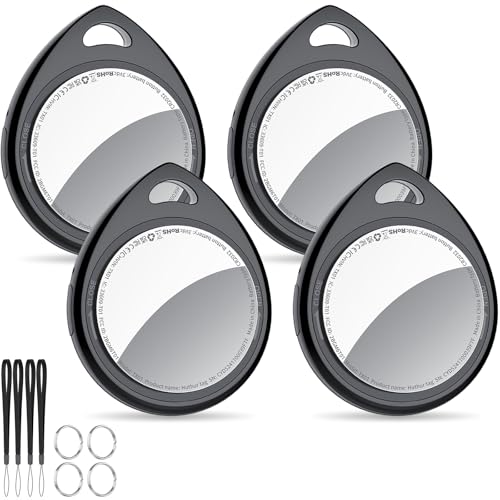 Air Tracker Tags, localizador de objetos Bluetooth compatível com pesquisar Apple (apenas iOS), Smart Localizador Bluetooth para chaves, carteira, bagagem, mochila, preto profundo/4 unidades.
