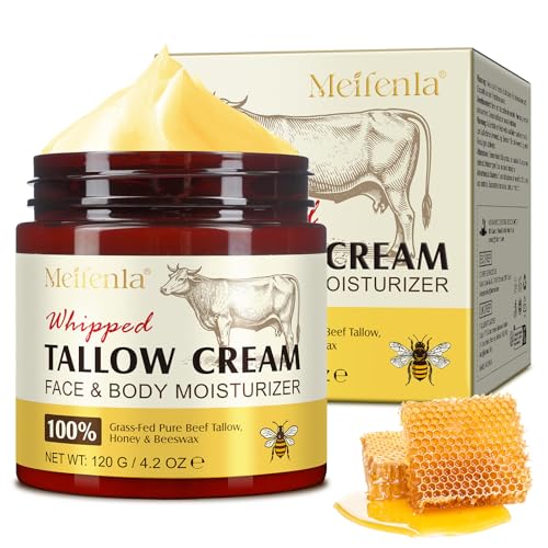 Beef Tallow Creme, sebo de Res para a pele, orgânico bicarbonato de sebo e mel, hidratação profunda para rosto e corpo, absorção rápida, hidratação profunda, ideal para todos os tipos de pele