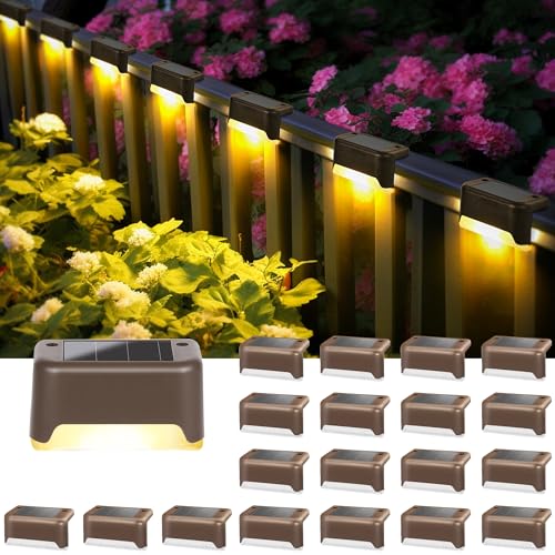 Solpex Pacote de 20 luzes solares impermeáveis para escadas ao ar livre, degrau, cerca, pátio e estrada (castanho, branco quente)