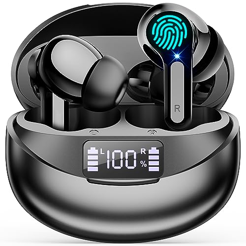 Auriculares sem fios Bluetooth, capacetes sem fios Bluetooth 5.3 reprodução de 35 horas Hi-Fi estéreo auriculares sem fios USB C auriculares sem fios sem fios sem fios HD Mic para iOS Galaxy Xiaomi