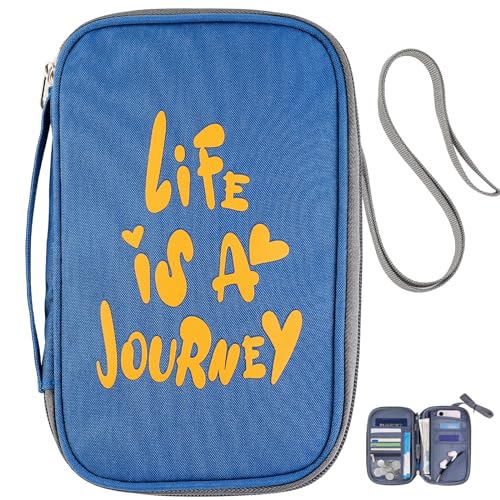 AiQInu Porta-documentos de viagem, porta-documentos para viagem com bloqueio RFID, vários bolsos carteira de viagem em família para passaportes, cartão de crédito, cartão de identificação, chaves,