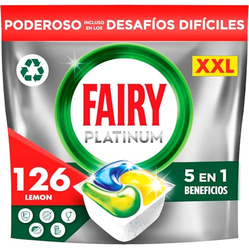 Fairy Platinum Limão, cápsulas de máquina de lavar louça, tudo em um, 126 cápsulas, para os restos mais difíceis, limpa até a gordura dos filtros