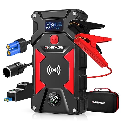 FNNEMGE Iniciador de carros, 6000A Peak 26800 mAh 12 V Super Safe Jump Starter (para todos os veículos de gasolina ou 10,0 l de gasel), com carregamento rápido USB 3.0, luz LED, adaptador de saída