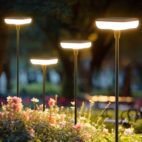Ainostone Bealizas luzes solares LED exterior jardim 4 peças branco quente 1000 mAh luzes solares exteriores super brilhantes 34 lúmenes ágita ao vento Ip65 impermeável pátio caminho de relva