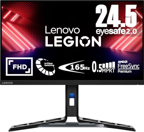 Lenovo Legion R25i-30 Monitor Gaming FullHD de 24,5'' com EyeSafe (IPS, 165Hz, 0,5 ms, HDMI+DP, FreeSync Premium, altifalantes) ajuste de inclinação/altura / pivo/rotação - preto