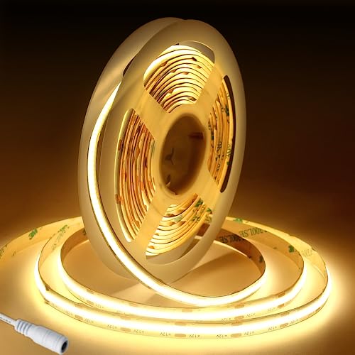 Fosingut Faixa LED COB 5 M, DC12V COB LED Strip branco quente 3000 K, 320 LED/m CRI90 8 mm super brilhante flexível luz led adesiva para luzes quarto, cozinha, TV, armário, festa, bricolage deco