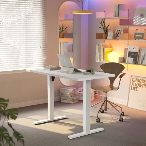 HUANUO 120 x 60 cm, mesa elétrica regulável em altura, 4 configurações de altura memóriáveis, mesa para trabalho em casa e computador, branco