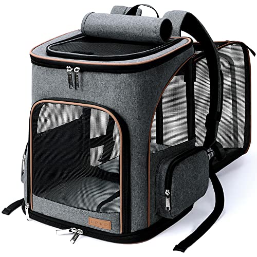 Lekesky Transportin gato mochilas para gatos e cães bolsa para animais de estimação expansível mochila gato para automóvel / avião (cinzento, M)