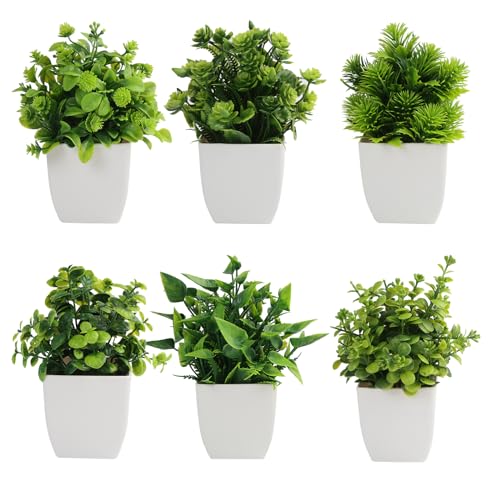 QINGYIWL Mini plantas artificiais de plástico, plantas decorativas, plantas artificiais, pequenas plantas artificiais em vaso para casa, casa de banho, escritório, mesa decorativa (verde)