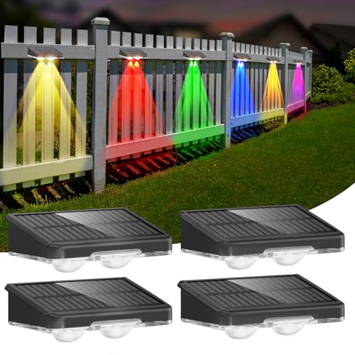 DANCINGBOAR Pack 4 apliques solares para exterior, luzes led solares exteriores com luz branca quente e RGB e 6 cores, IP65, ideal jardim, terraço, cercas, paredes