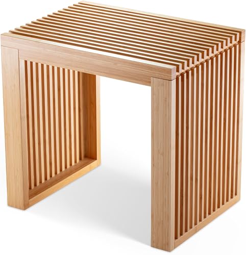Bambu banco - robusto banco de madeira sem encosto para corredor, casa de banho, cozinha, sala de jantar ou quarto - pequeno armário de entrada 45 x 33 x 43 cm - carregável até 250 kg