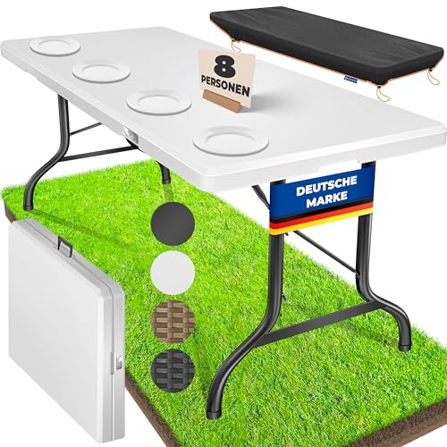 KESSER® Mesa dobrável de plástico 183 x 76 cm para campismo, festa, jardim, terraço e varanda, 6 pessoas, com alça, branco