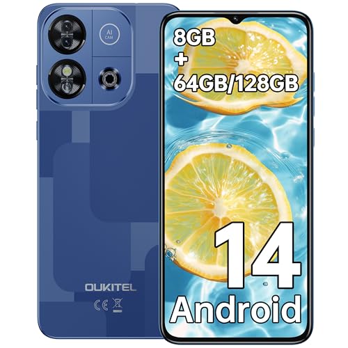 OUKITEL C57S Telefones celulares livres - telemóveis Android 14 6,52" ecrã HD telemóvel inteligentes Smartphone 8 GB RAM 64 GB ROM/128 GB 4300 mAh câmara 13 MP dupla 4G SIM Face ID