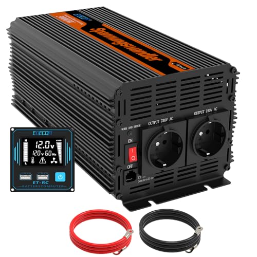 EDECOA Inversor 12 v 220 v 3000 w conversor de energia 12 V 230 V com controlo 2X USB transformador de onda modificada com sistema de isolamento galvânico (2 ª geração)