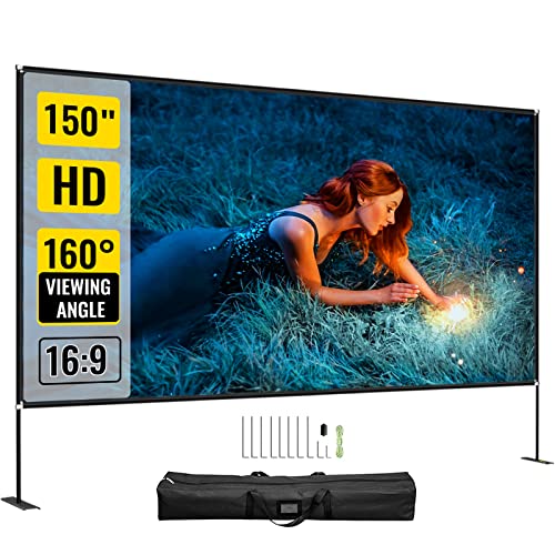 VEVOR Tela do projetor de 381 cm, ecrã do projetor com suporte 347 x 202 cm, HD 16:9, ecrã de projeção móvel de 160 graus ecrã Home cinema de tecido Oxford 282,7 cm para casa escritório pátios pátios
