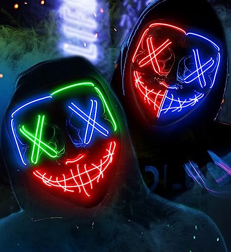 AnanBros Máscara de Halloween com luz LED que brilha no escuro, 3 modos de iluminação para jogos de disfarce, cosplay e festas
