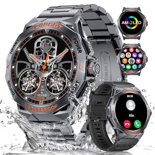 DREMAC Relógio inteligente homem, 1,43" AMOLED Smartwatch militar com chamadas Bluetooth, IP68 impermeável, 120+ modos de desporto, medidor de pressão arterial monitor de sonho, compatível com Android