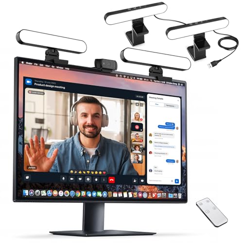 yAyusi Iluminação para videoconferência com duas lâmpadas, luz de câmara web com controlo remoto e tátil, iluminação com zoom para computador monitor portátil, luz LED para transmissão / videochamadas