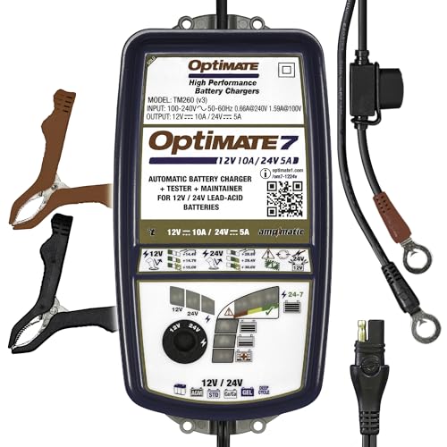 Optimate TecMate 7 12V/24V, TM-260, carregador de manutenção com modo de recuperação para baterias seladas de 12 V 10 A/24 V e 5 A em 8 fases