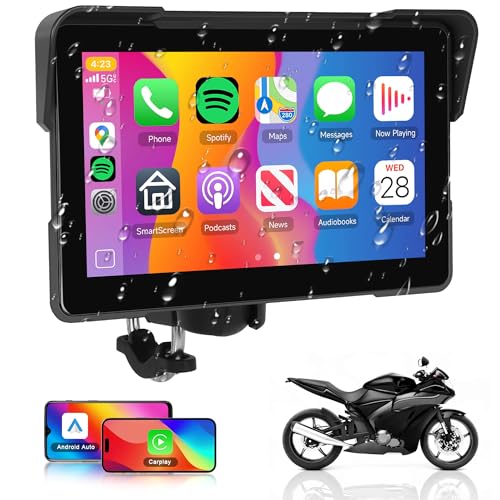 Sem fios Carplay Motorbike Navi Android Auto, 7 polegadas ecrã tátil Carplay portátil para motociclos, rádio de carro para motos com Airplay/Android Cast/Bluetooth/navegação/IP67 impermeável