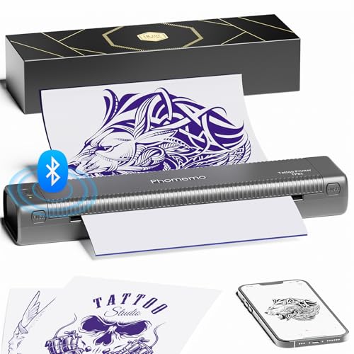 Phomemo Nova termocopiadora tatuagem TP81, impressora térmica tatuagens compatível com Smartphone e PC, impressora tatuagem para tatuagem DIY com papel de transferência de tatuagens de 10 peças,