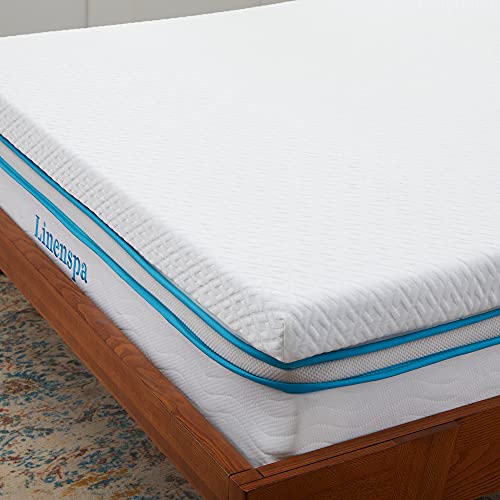 Linenspa Sobrecolchão viscoelástico para colchão, 100 x 200 cm, espessura de 7,5 cm, com gel e capa com fecho de correr lavável, Oeko-Tex