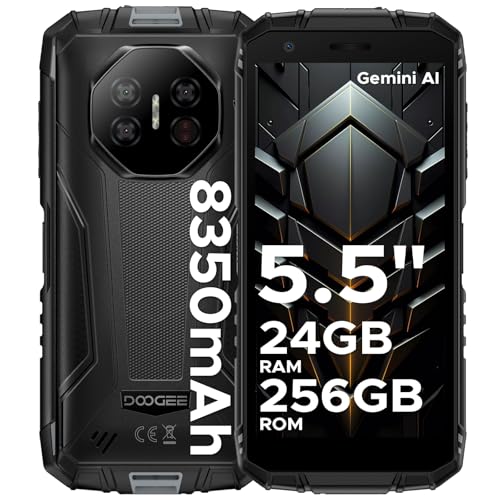 DOOGEE Fire 3 Ultra telemóvel inquebrável Android 15, 5,5" HD+ 8350 mAh bateria telemóvel rugerizado, 24 GB + 256 GB/2TB Octa-Core T7200, 16 MP+ 8 MP, IP68/Face ID/impressão digital/OTW. G/NFC/Dual