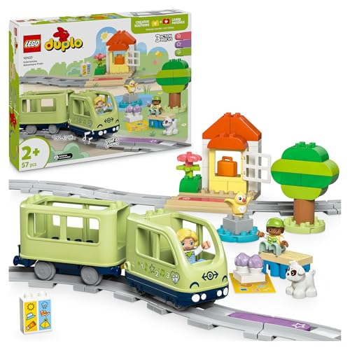 LEGO Duplo Minha cidade aventura ferroviária interativa - brinquedo didático Montessori para meninos e meninas de 2 anos - 14 vias e comboio de brinquedo, ladrilhos com luzes e som e 4 figuras 10427
