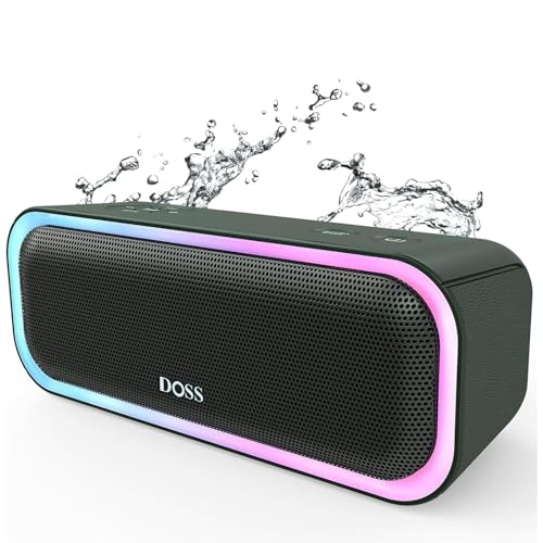 DOSS SoundBox Pro Altifalante Bluetooth 20W, altifalantes portáteis com IPX5 impermeável, melhorado base, som estéreo, LED Luci, 12 horas de reprodução
