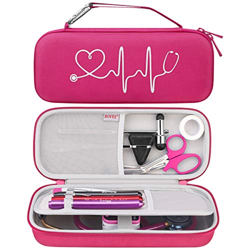 BOVKE Estojo para estetoscópio 3M Littmann Classic III, Lightweight II S.E, Cardiology IV Diagnostic, MDF Acoustica Deluxe Estetoscópios - espaço adicional para outros acessórios, framboesas