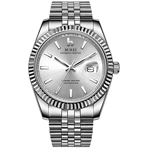 BUREI Uhr Herren Luxus Automatik Herrenuhr Saphirglas Edelstahl Armbanduhr mit Kalender für Männer