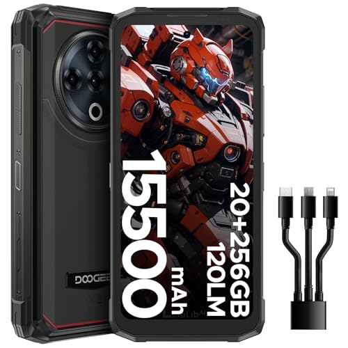 DOOGEE Fire6 Power telemóvel inquebrável 20 GB + 256 GB/2TB telemóvel rígido, 15500 mAh, 6,56" HD+ 90 Hz móvel resistente, câmara 50 MP telemóvel Android 14, duplo 4G SIM/NFC/OTG. /ID do rosto