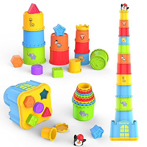 MOONTOY Cubos empilháveis bebés crianças 1 ano, brinquedo de caneca empilhável 19 peças, Montessori brinquedos bebés 6-12 meses, empilhável educativo brinquedos, presentes de aniversário Natal para