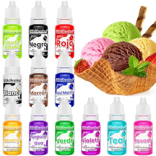 Corante alimentar - 12 × 10 ml Corantes alimentares traseiras, corantes alimentares peças de reposição para forno, açúcar vidro, macarons, decoração de bolo, creme de manteiga, lima