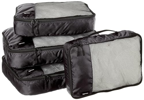 Amazon Basics - Sacos de bagagem (4 unidades), Preto, 2 grandes e 2 médios, Moderno