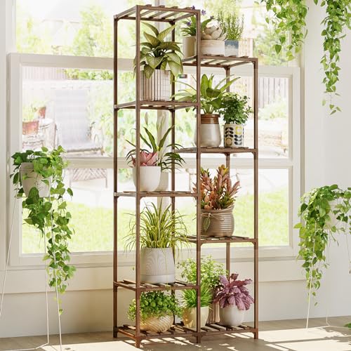 Bamworld Suportes para plantas de interior, prateleira de canto para plantas de exterior, suportes de flores para sala de estar, varanda e jardim (9 vasos)