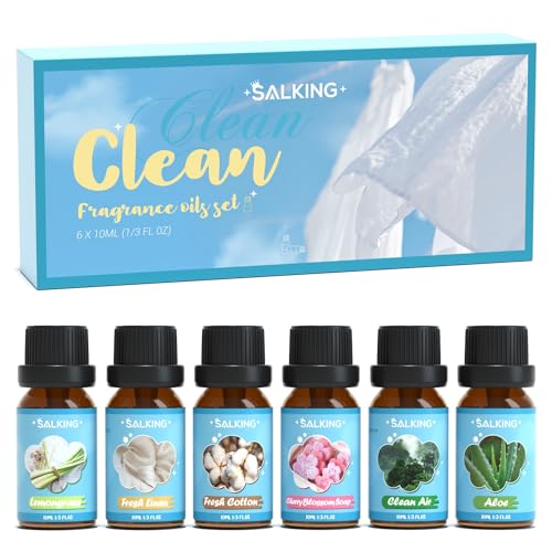 SALKING Limpos óleos essenciais para humidificador, óleos aromáticos para fazer velas, erva de limão, algodão fresco, linho fresco, sabão de flor de cerejeira, ar limpo, aloé