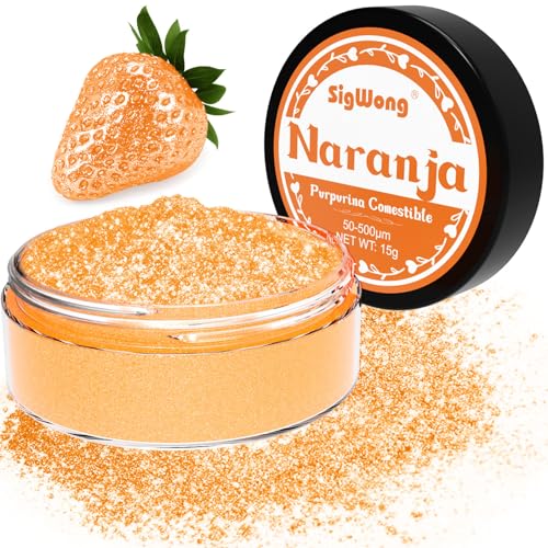 Purpurina Comestível, 15 g Sprinkles purpurina comestível decoração de substituição, comida comestível para bolo, madalenas, bebidas, chocolate - laranja