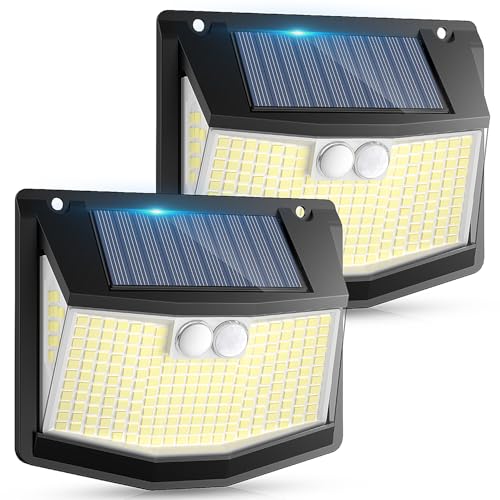 Luz exterior solar LED jardim: 248 LED luzes solares com sensor de movimento 3 modos solar exteriores candeeiro 270° iluminação IP65 impermeável holofotes solares para jardim garagem pátio 2 pacotes